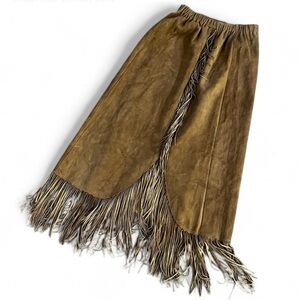 70’s/80’s Brown Suede Fringe Maxi Skirt by Knights Leather Custer, SD Size small